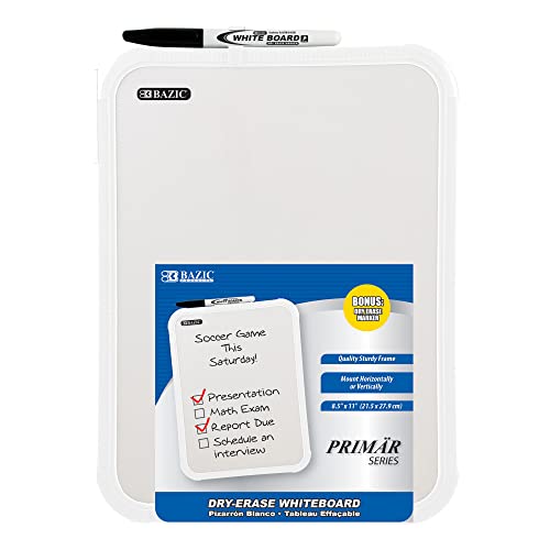 BAZIC Products Dry Erase Board with Marker, 8.5 x 11 in, 2-Pack | dry erase marker included, notes, plans, drawing, reminders - size: 2-Pack