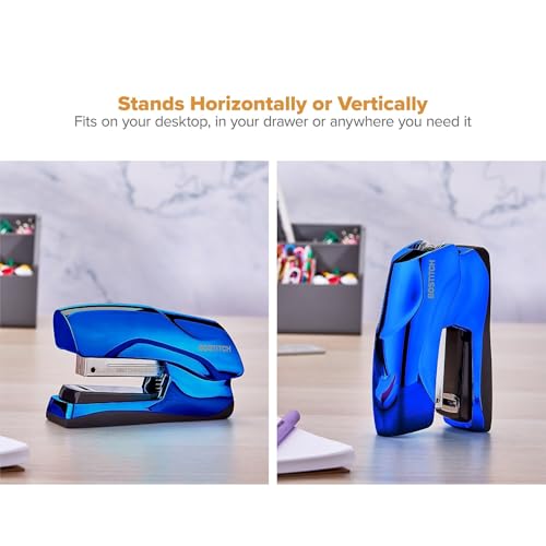 Bostitch Office Heavy Duty Stapler, 40 Sheet Capacity, No Jam, Half Strip, Fits into the Palm of Your Hand, For Classroom, Office or Desk, Metallic Blue - color: Metallic Blue, style: Compact