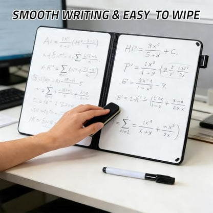 Portable White Board Dry Erase Notebook, Double Sided Folding Whiteboards with Pen and Erase, Small Dry Erase Board for Study, Meeting, Planning 12"x9" (A4), Anti-Ghosting (Blue) - color: Blue