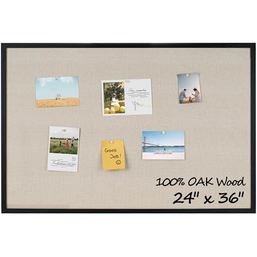 Fun Memories Cork Board Bulletin Board for Office, 24" x 36" Oak Wooden Framed Corkboard, Wall Mounted Notice Pin Board for School Home & Office, Black - color: Oak Framed - Black, size: 24" x 36"