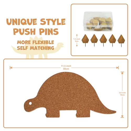 YOBRO Cork Board Set - Cactus & Dinosaur Push Pins Wall Organizer | Memo Bulletin Board with Easy Peel-Stick Mount | Fun Office & Kids Room Decor (Stegosaurus Design) - style: Stegosaurus Design