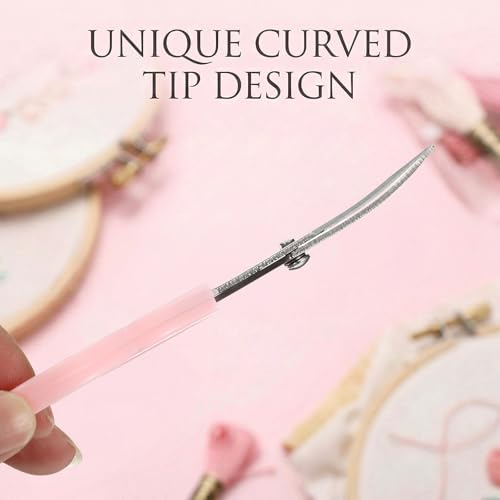 2 PCS Curved Scissors, 3/4" Applique Scissors Embroidery Small Curved Embroidery Scissor High Precision Needlepoint Scissor for Cutting Sewing Crochet Paper Fabric Yarn, Pink