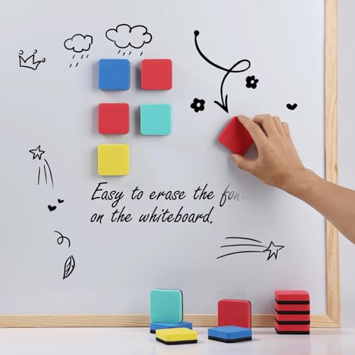 XKDOUS 12 Pack Dry Erase Eraser, Magnetic Whiteboard Eraser, Small White Board Eraser for Kids, Dry Erase Board Eraser, Mini Dry Erase Erasers Perfect for Classroom(4 Color, 2 x 2 Inch) - color: 12pcs Red,yellow,blue,green