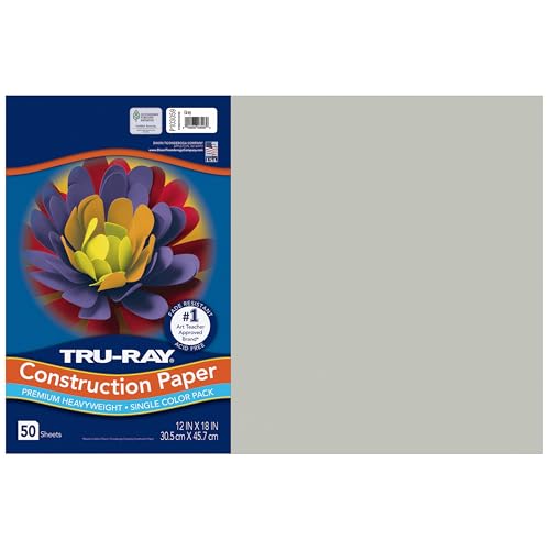 Tru-Ray® Heavyweight Construction Paper, Gray, 12" x 18", 50 Sheets - color: Gray, size: 12" x 18", style: 50 Count (Pack of 1)