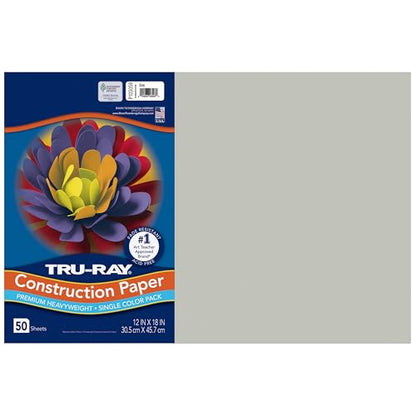 Tru-Ray® Heavyweight Construction Paper, Gray, 12" x 18", 50 Sheets - color: Gray, size: 12" x 18", style: 50 Count (Pack of 1)