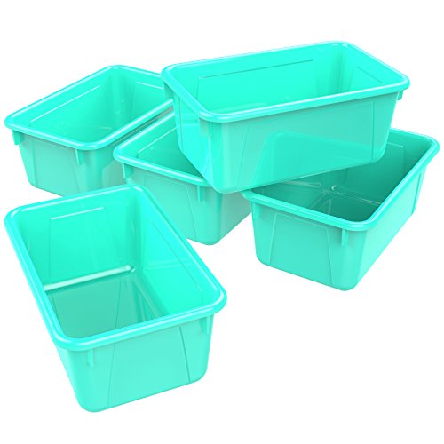 Storex Small Cubby Bins, Pack of 5, 12.2 x 7.8 x 5.1 Inches, Teal (62420U05C) - color: Teal, style: Bin Only