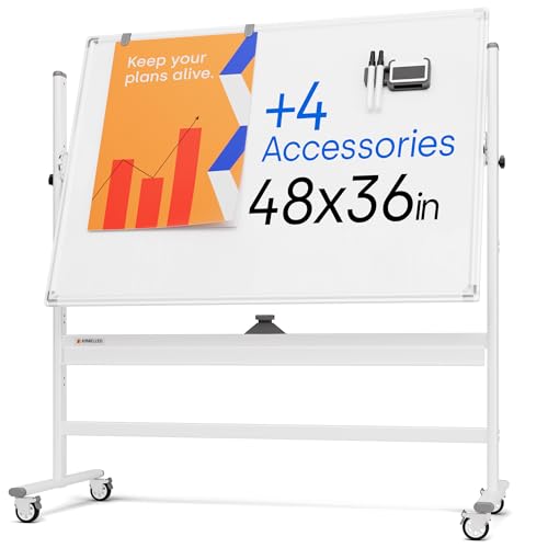 Rolling Dry Erase Board 48 x 36 - Large Portable Magnetic Whiteboard with Stand - Double Sided Easel Style Whiteboard with Wheels - Mobile Standing White Board for Office, Classroom & Home - color: Pearl White, size: 48x36