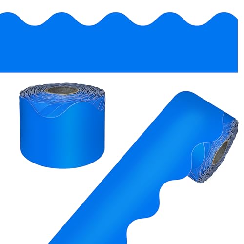 Carson Dellosa 65Ft of Blue Bulletin Board Borders, 1 Roll of Scalloped Trim for Rolling Whiteboard, Cork and Posterboard, Patriotic Decorations, Party, and Classroom Decor - color: Blue, style: Scalloped