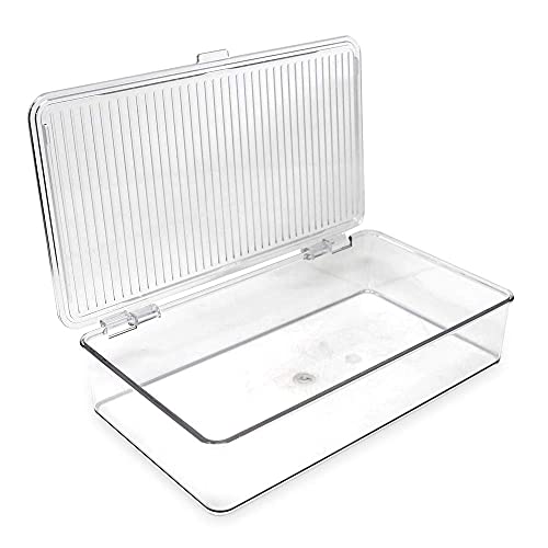 Isaac Jacobs Small Stackable Organizer Bin (10.75” x 6.5” x 2.4”) w Hinged Lid Clear Storage Box Home Office School Fridge Bathroom Kitchen Pantry Container BPAFree Food Safe (Small Clear) - size: Small