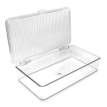 Isaac Jacobs Small Stackable Organizer Bin (10.75” x 6.5” x 2.4”) w Hinged Lid Clear Storage Box Home Office School Fridge Bathroom Kitchen Pantry Container BPAFree Food Safe (Small Clear) - size: Small
