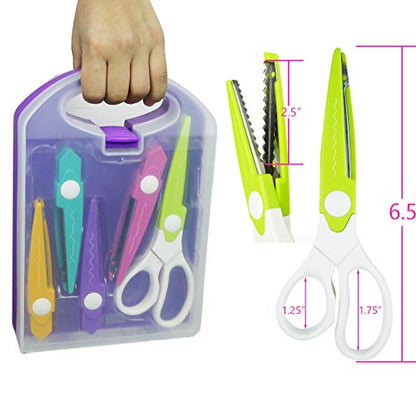 Decorative Scissors Set, 5 Pairs Craft Scissors Decorative Edges with Portable Organizing Container