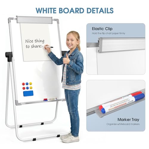 MaxGear Easel Whiteboard with Stand, 36" x 24" Double-Sided Dry Erase Board Flip Chart, Height Adjustable,Foldable, Portable for Home Office Classroom Teaching - size: 24"W x 36"H, style: Silver Frame
