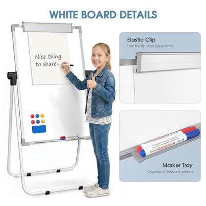 MaxGear Easel Whiteboard with Stand, 36" x 24" Double-Sided Dry Erase Board Flip Chart, Height Adjustable,Foldable, Portable for Home Office Classroom Teaching - size: 24"W x 36"H, style: Silver Frame