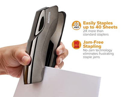 Bostitch Office Heavy Duty 40 Sheet Stapler, Small Stapler Size, Fits into The Palm of Your Hand, Black Chrome (B275-BLKCH) - color: Metallic Black, style: Full Strip