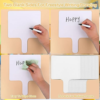 72 Pieces Dry Erase Answer Paddles Handheld Double Sided Paddles Mini White Boards Small White Board Dry Erase Signs Auction Paddles for Students Teachers Classroom Voting Bridal Shower Games