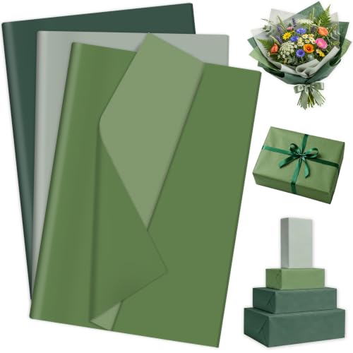 Welpurch 60 Sheets Bluish Green Gift Tissue Paper, 14'' x 20'', Gradient Forest Green Color Assorted Gift Wrapping Tissue for Multi-purpose Occasions