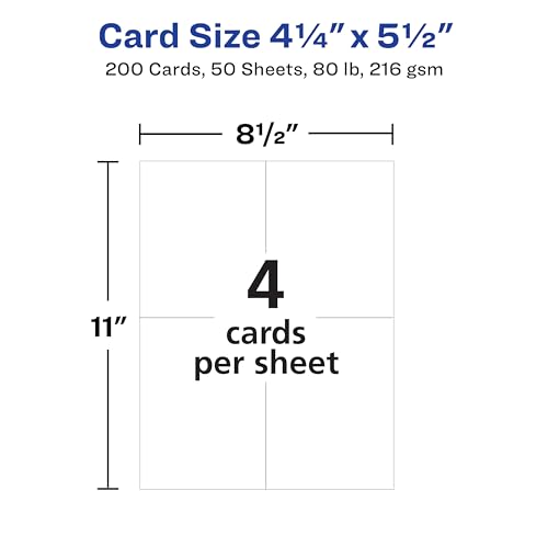 Avery Printable Postcards, 4.25" x 5.5", Matte White, 200 Blank Postcards for Inkjet Printers (8387) - size: 4.25" x 5.5"