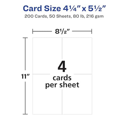Avery Printable Postcards, 4.25" x 5.5", Matte White, 200 Blank Postcards for Inkjet Printers (8387) - size: 4.25" x 5.5"