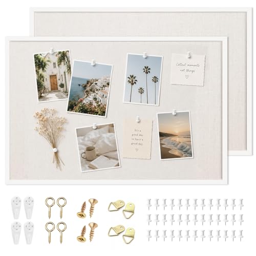 OWLKELA 20'' x 30'' Linen Bulletin Board 2 Pack, White Framed Cork Board, Perfect for Office & Home Decor, School, Cubicle - size: 30" x 20" 2Pcs