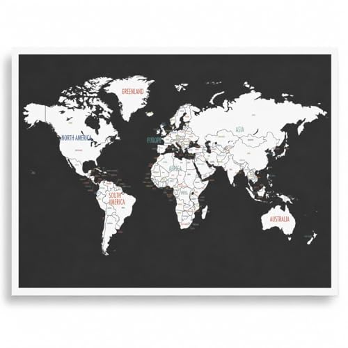 World Map Poster Wall Art, Black and White World Map Print 24x17, Modern Minimalist Map Wall Decor for Office Home - color: Black