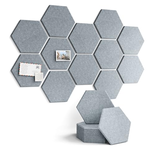 Fluxynara Hexagon Cork Board Alternative for Walls Decor-12-Pack Felt Bulletin Board Tiles,with 30 Pushpins,70 Adhesive Tabs for Office,Classrooms & Home Pin Board Felt Board-Blue Gray - color: Blue Gray, size: 12-Pack