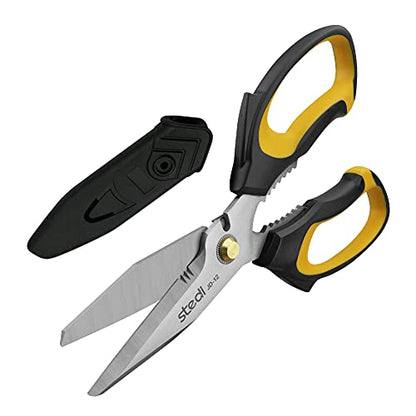 Stedi Scissors Heavy Duty 8-Inch,Multipurpose Scissors,Sharp Stainless Steel Shears with Serrated Edge & Protective Cover,Non-Slip Handle,Easy Cutting Cardboard, Carpet,Leather, Fabric, Wires, Yellow - style: JD-12(Straight-Blades)