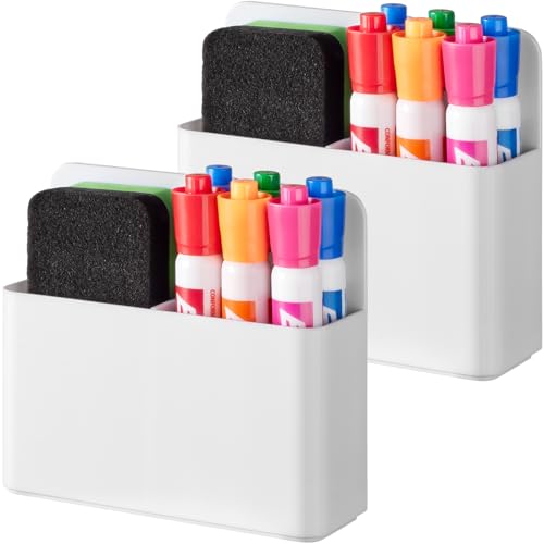 BEYGORM 2 Pack Plastic Magnetic Pen Holder for Refrigerator, Dry Erase Marker Holder for Whiteboard，Magnet School Locker Organizer Accessories, Pencil Cup, Pen Caddy, Classroom Organization(White) - color: white
