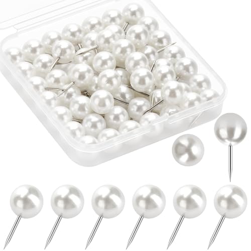 60 Pcs Push Pins, Thumb Tacks for Decorative Wall, Pearl White Thumbtacks for Bulletin Board Corkboard Map Calendar Photo Home Office - color: Pearl White