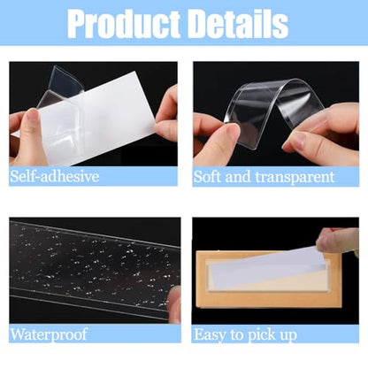 80 Pack Adhesive Pockets 1x4 Inch Labels for Storage Bins Clear Plastic Index Card Holder, Label Holder with Top Open for Loading Tote Labels for Organizing Bins Box Drawer, Contains 80 Index Card