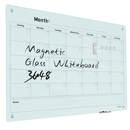 Magnetic Monthly Calendar Glass Whiteboard - Glass Dry Erase Board 48"x36" Large Frameless Glass Board for Walls Office School and Home - color: Mothly-c, size: 48" x 36"