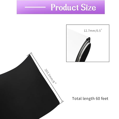 Closed Cell Neoprene Foam Rubber Sheet with Adhesive - 60 x 8 x 1/2 Inch Multi-Function Insulation, Soundproofing, and Weatherproof Foam Padding Easy Cut DIY,Black - color: Black, size: 60 x 8 x 1/2"