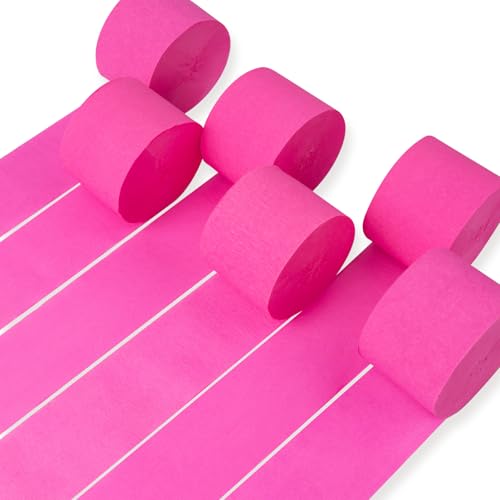 PartyWoo Crepe Paper Streamers 6 Rolls 492ft, Pack of Hot Pink Party Streamers Party Decorations, Crepe Paper for Birthday Decorations, Party Decorations, Wedding Decorations (1.8 in x 82 Ft/Roll) - color: Hot Pink-9054