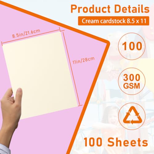 Guakicae 100 Sheets Cream Cardstock 8.5 x 11 Certificate Paper, 300gsm/110lb Off White Paper Card Stock for Invitations, Thank You Cards, DIY Card Making, Menus - color: Cream, size: 8.5x11-100pcs