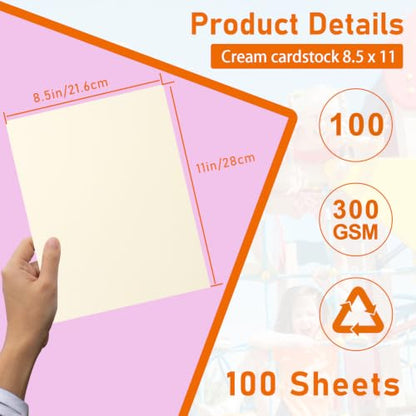 Guakicae 100 Sheets Cream Cardstock 8.5 x 11 Certificate Paper, 300gsm/110lb Off White Paper Card Stock for Invitations, Thank You Cards, DIY Card Making, Menus - color: Cream, size: 8.5x11-100pcs
