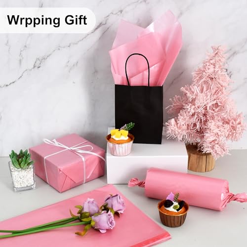 BEISHIDA 100 Sheets Dark Pink Metallic Tissue Paper Bulk, Glitter Wrapping Tissue Paper for Gift Bags, 14 x 20 Inch Gift Wrap for Valentine Birthday Wedding Graduation DIY Crafts Holiday Flowers - color: dark pink