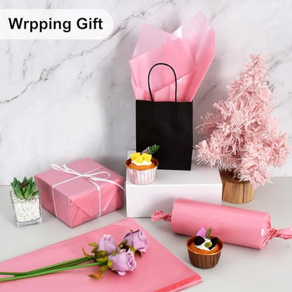 BEISHIDA 100 Sheets Dark Pink Metallic Tissue Paper Bulk, Glitter Wrapping Tissue Paper for Gift Bags, 14 x 20 Inch Gift Wrap for Valentine Birthday Wedding Graduation DIY Crafts Holiday Flowers - color: dark pink