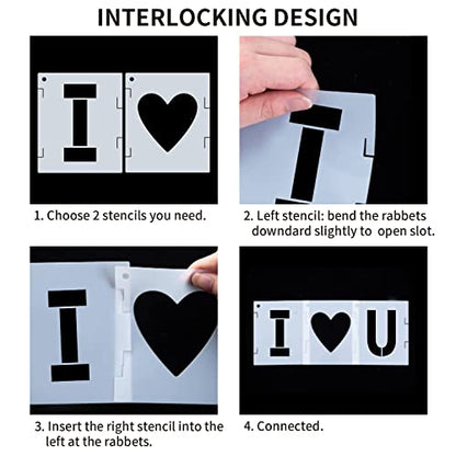 5 Inch Letter Stencils Symbol Numbers Stencil, 68 Pcs Reusable Alphabet Art Craft Templates Interlocking Stencils Kit for Painting on Wood, Wall, Glass, Fabric, Rock, Canvas, Chalkboard, Sign（5Inch） - size: 5 inch