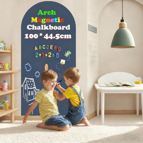 Magnetic Arch Wall Decal 39.3"x17.5" Chalkboard Contact Paper Peel and Stick Self Adhesive Magnetic Wall Board Sticker with 36 Magnet Letters for Home Offices Chalkboard Wallpaper Roll - color: Blue