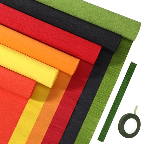 Gersoniel 57 Pcs Crepe Paper Flower DIY Kits 6 Rolls 35g Papel Crepe Sheets 50 Pcs Floral Iron Wire 10 Inch x 8 Feet 1 Roll 50 Meter for Birthday Party Wedding(Bright Series) - color: Bright Series