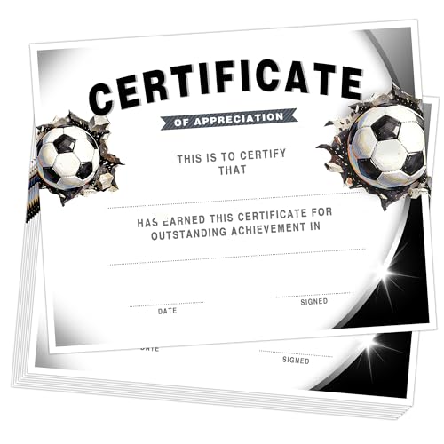 25 PCS Soccer Achievement of Completion, Sports Course Completion Award Diploma, Recognition Certificate of Completion, for Graduation, Students Honor Roll, 8x10 Inch - style: Soccer
