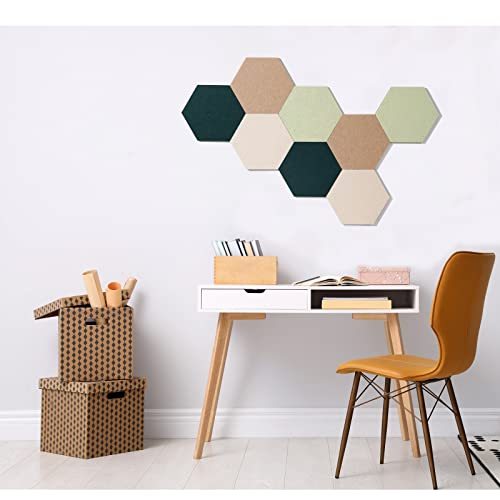 LAJAR 8 Pcs Self Adhesive Felt Bulletin Board Tiles (Large), Hexagon Color Felt Pin Board Wall Tiles for Photos, Pictures, Memos (Green Large) - color: Green