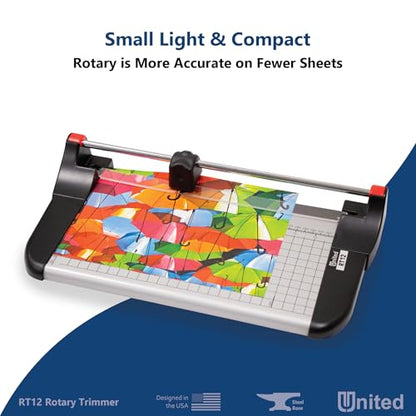 United Office Products RT12 Rotary Paper Trimmer, 12.5" Cut Length, 10 Sheet Capacity, Metal Base, Paper Cutter for Offices, Schools and Crafts - size: 12 Inch