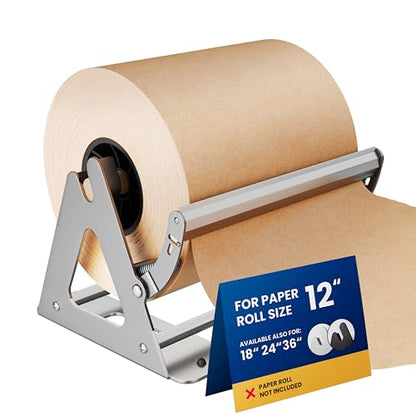 DIY Crew 12 Inch Paper Roll Dispenser and Cutter - Heavy-Duty Wall Mountable, Non Slip Tabletop - Kraft, Freezer, Butcher Paper - Up to 1000ft Rolls - color: Silver, size: 12"