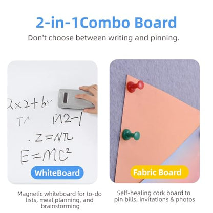 Bulletin Board Whiteboard Combo, 24" x 18" Fabric Magnetic Dry Erase Board | Half Dry-erase for Writing Half Grey Felt Bulletin Board for Pinning, Wall Mount Combination Board for Home Office School - size: 24" x 18"