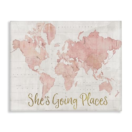 'Going Places Girl's Map'| Canvas Art | Stupell Industries | 30 x 24 Inches, Easy to Hang and Sturdy, Made in USA, by Sue Schlabach