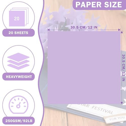 20 Sheets Light Purple Cardstock 12" x 12" Card Stock 250gsm/92lb Thick Construction Paper for Cricut, Scrapbook, Crafts, Card Making UAP34LP20 - color: Light Purple