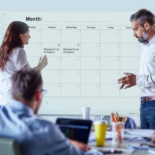 Magnetic Monthly Calendar Glass Whiteboard - Glass Dry Erase Board 48"x36" Large Frameless Glass Board for Walls Office School and Home - color: Mothly-c, size: 48" x 36"