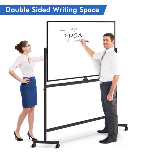 Large Rolling White Board, 48x36 in Double-Sided Mobile Whiteboard, maxtek Reversible Magnetic Dry Erase Board Easel Standing Whiteboard on Wheels School Supplies for Classroom Office and Home, Black - color: Black, size: 48 x 36 inches
