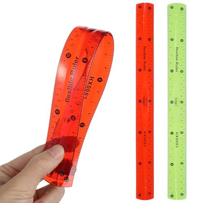 2 Pcs Flexible Ruler Set, 12 Inch Plastic Ruler Red and Green Bendable Measuring Tool for Office Home Drafting Tools