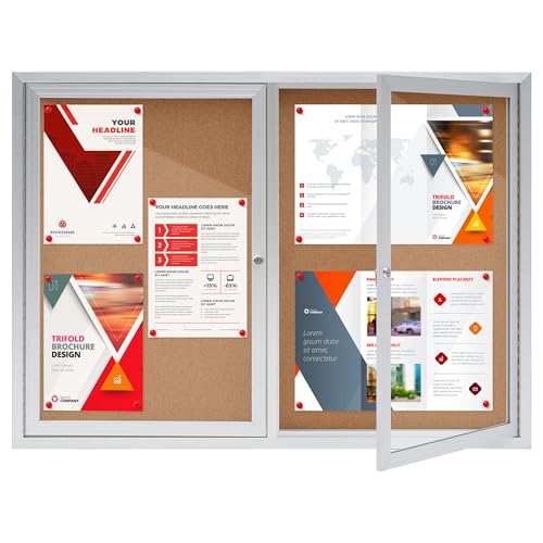 Enclosed Bulletin Board,Outdoor Bulletin Board,43.3 * 31.5’’ Lockable Cork Noticeboard with Aluminum Frame,Weatherproof Display Cases for School, Office,Commercial